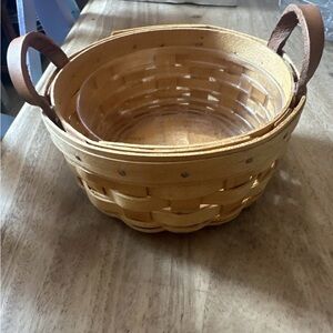 Longaberger Basket with Leather Handles and Plastic Liner